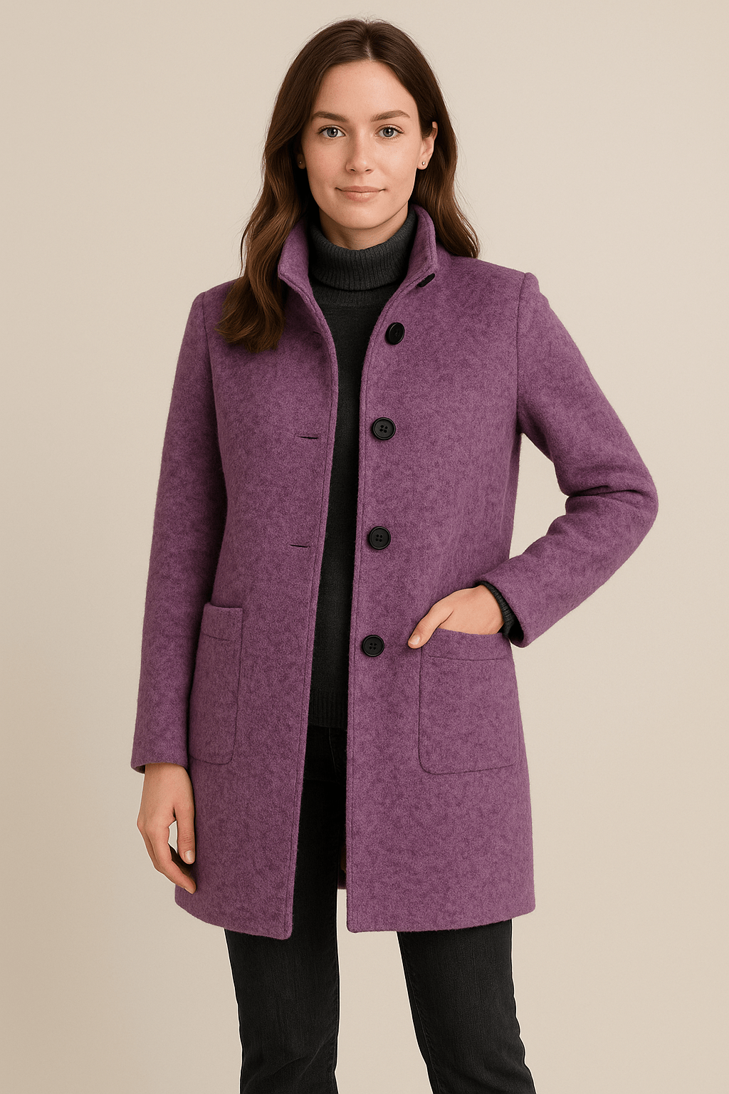Charlotte High Neck Button Long Coat