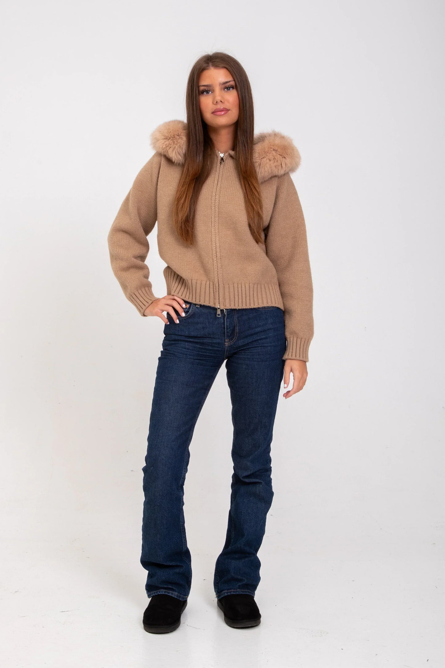 Chloe Faux Fur Hooded Cropped Jacket