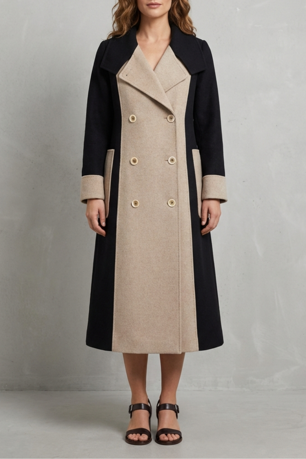 Clara Contrast Double Breasted Tailored Long Coat