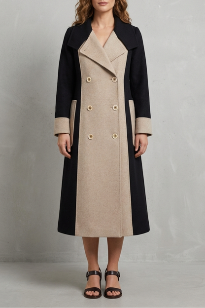 Clara Contrast Double Breasted Tailored Long Coat