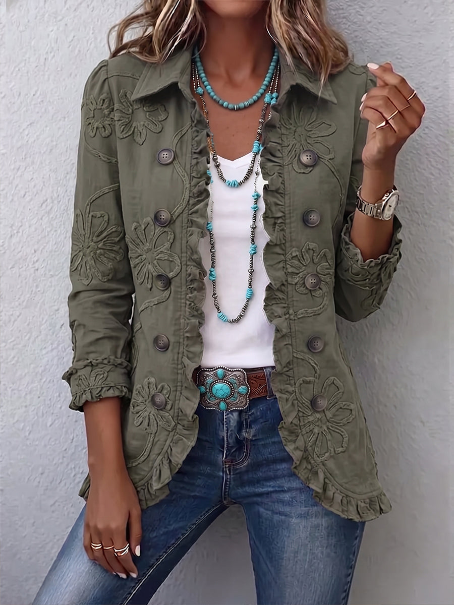 Clarisse Ruffle Jacket - Olive Green