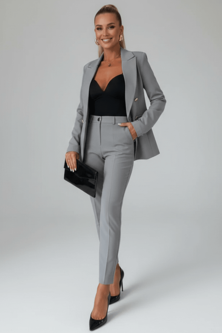 Claudette Double Breasted Blazer Pants Set - Gray