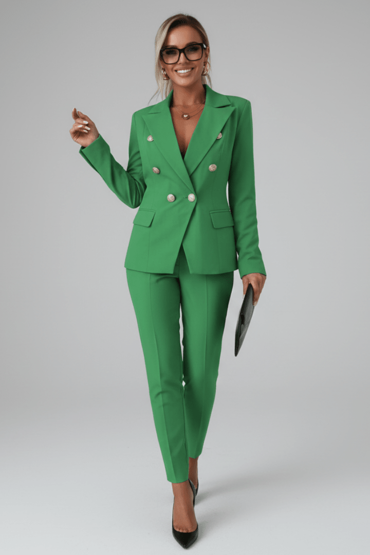 Claudette Double Breasted Blazer Pants Set - Kelly Green