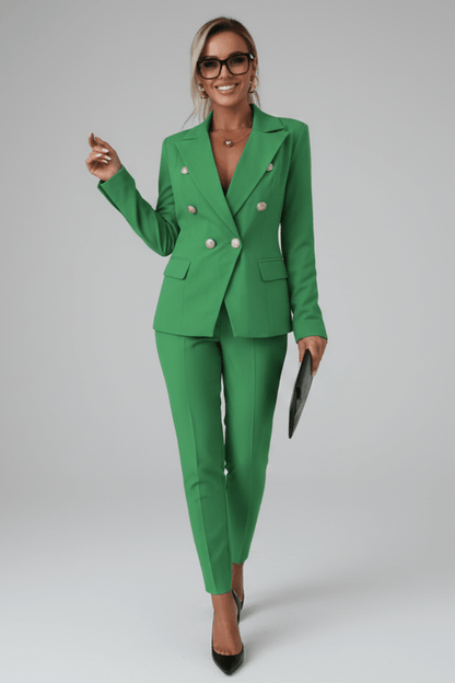 Claudette Double Breasted Blazer Pants Set - Kelly Green
