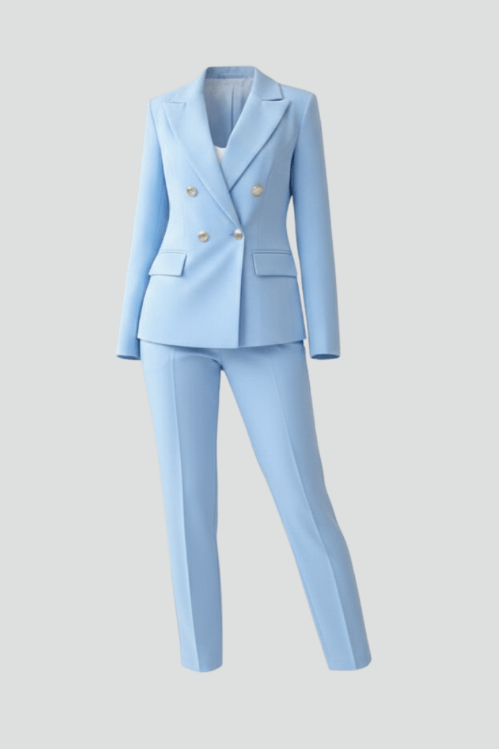 Claudette Double Breasted Blazer Pants Set - Light Blue