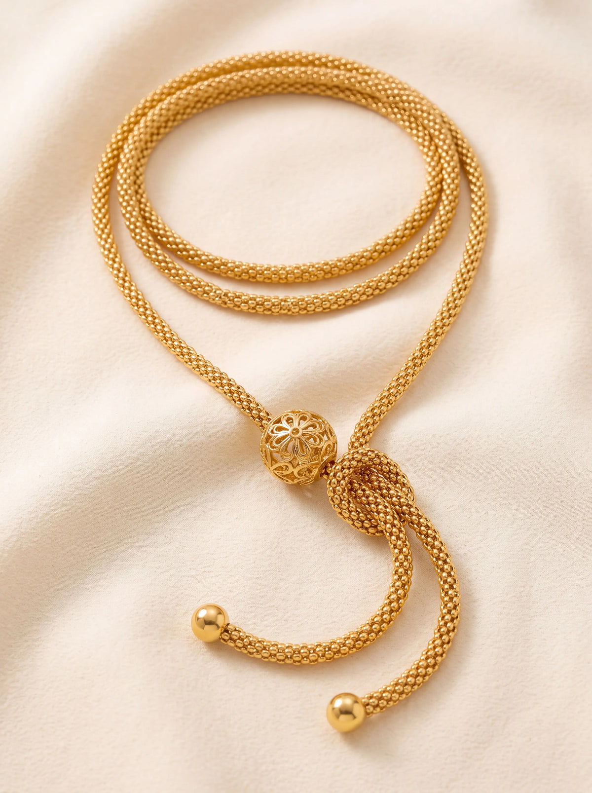 Clemence Gold Knot Lariat Necklace - Gold