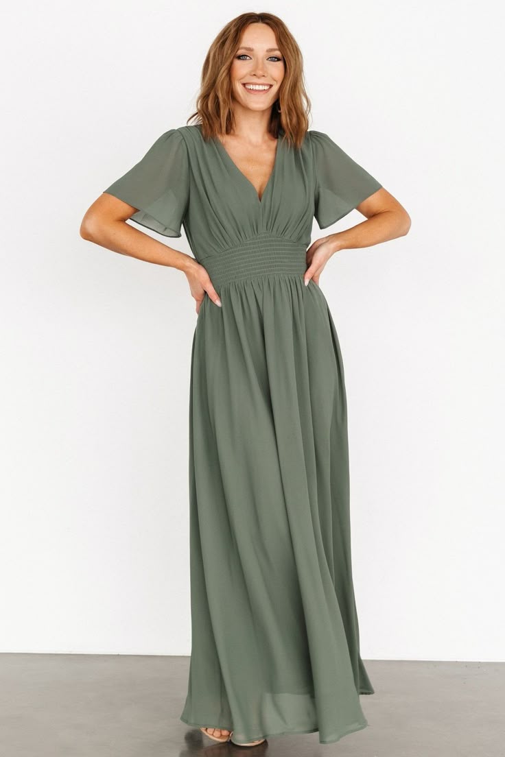 Coline Flutter Sleeve Maxi Dress - Sage