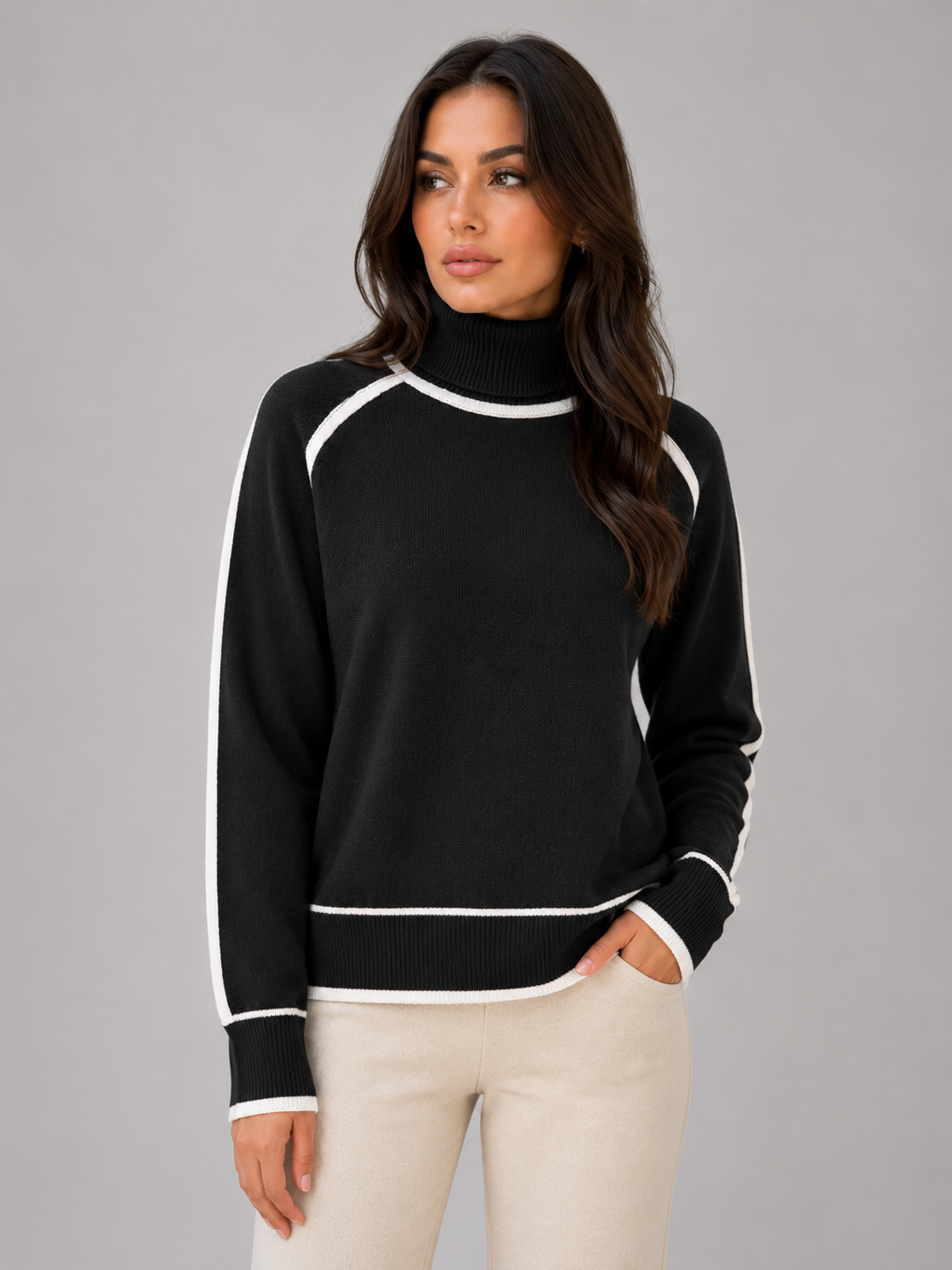 Constance Roll Neck Relaxed Sweater - Black