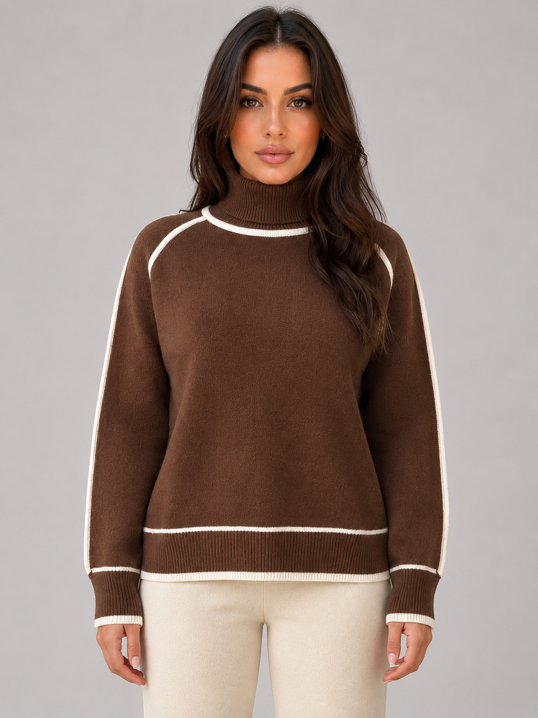 Constance Roll Neck Relaxed Sweater - Brown