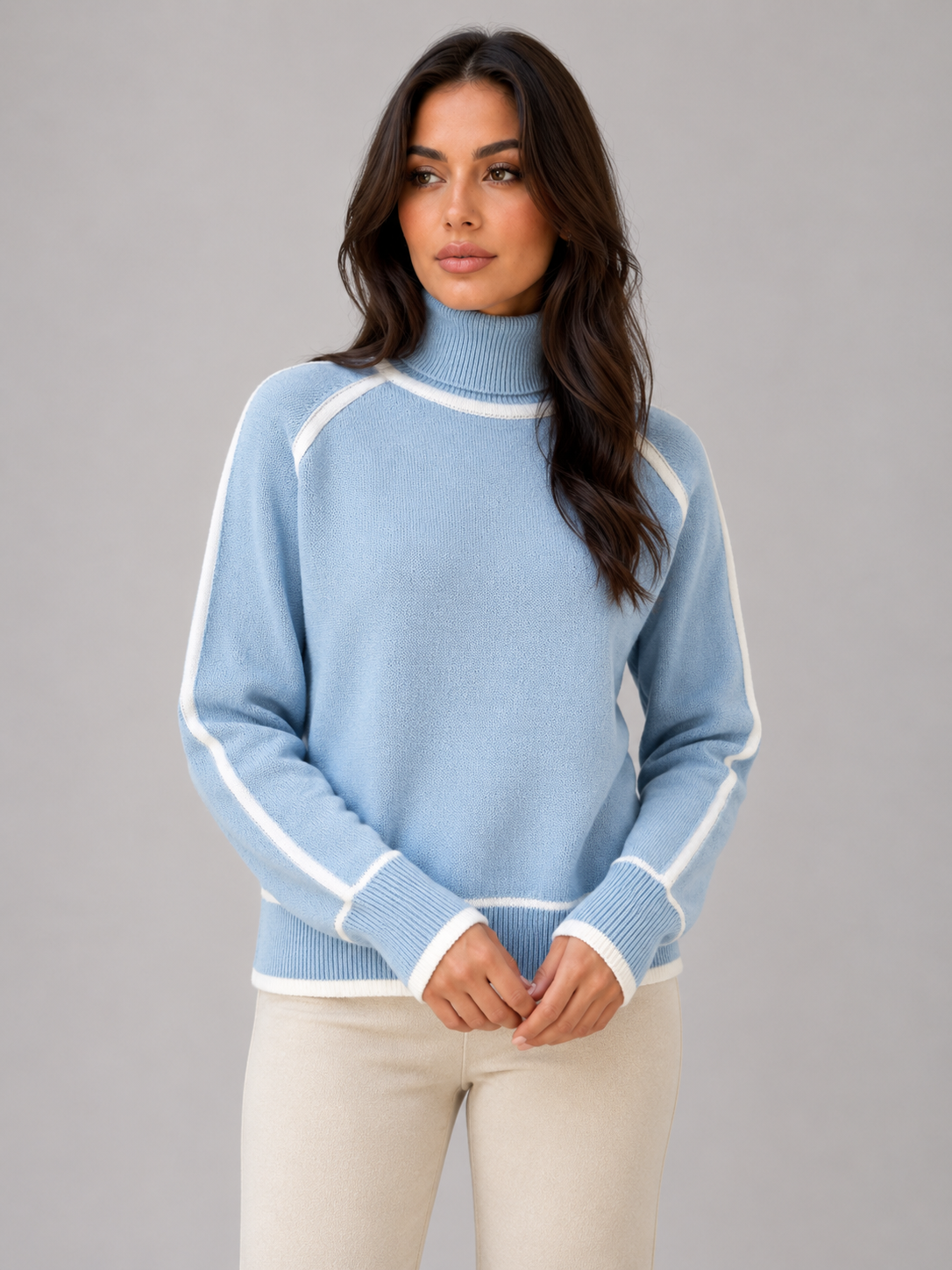 Constance Roll Neck Relaxed Sweater - Light Blue