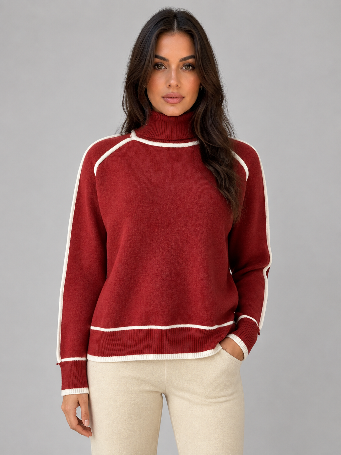 Constance Roll Neck Relaxed Sweater - Red