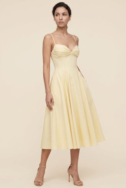 Coraya Twist Front Midi Dress - Butter Yellow