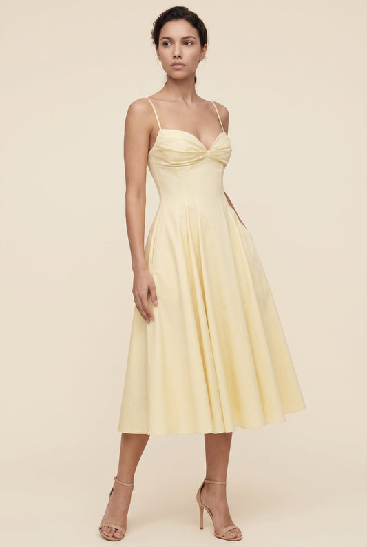 Coraya Twist Front Midi Dress - Butter Yellow