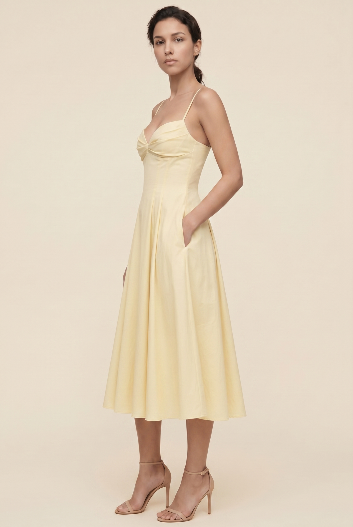 Coraya Twist Front Midi Dress - Butter Yellow