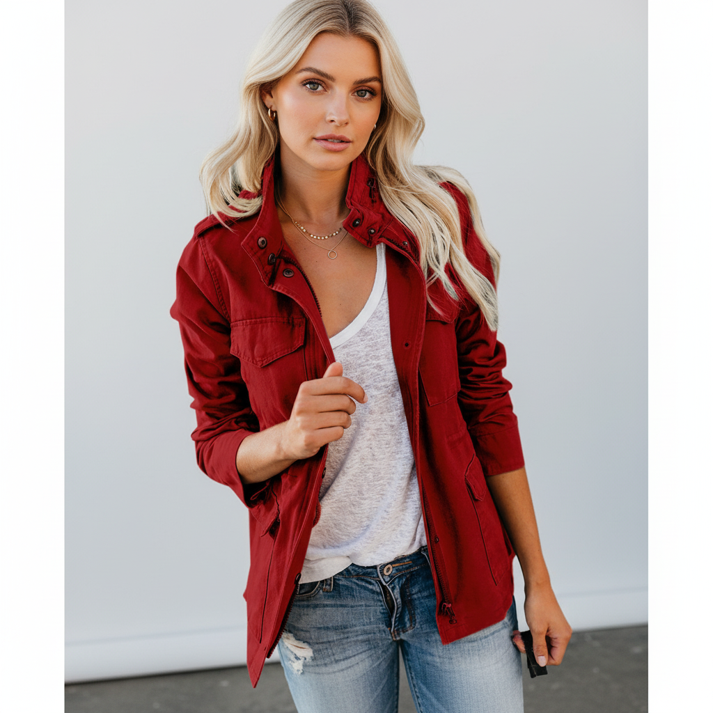 Crisanta Utility Pocket Jacket - Red
