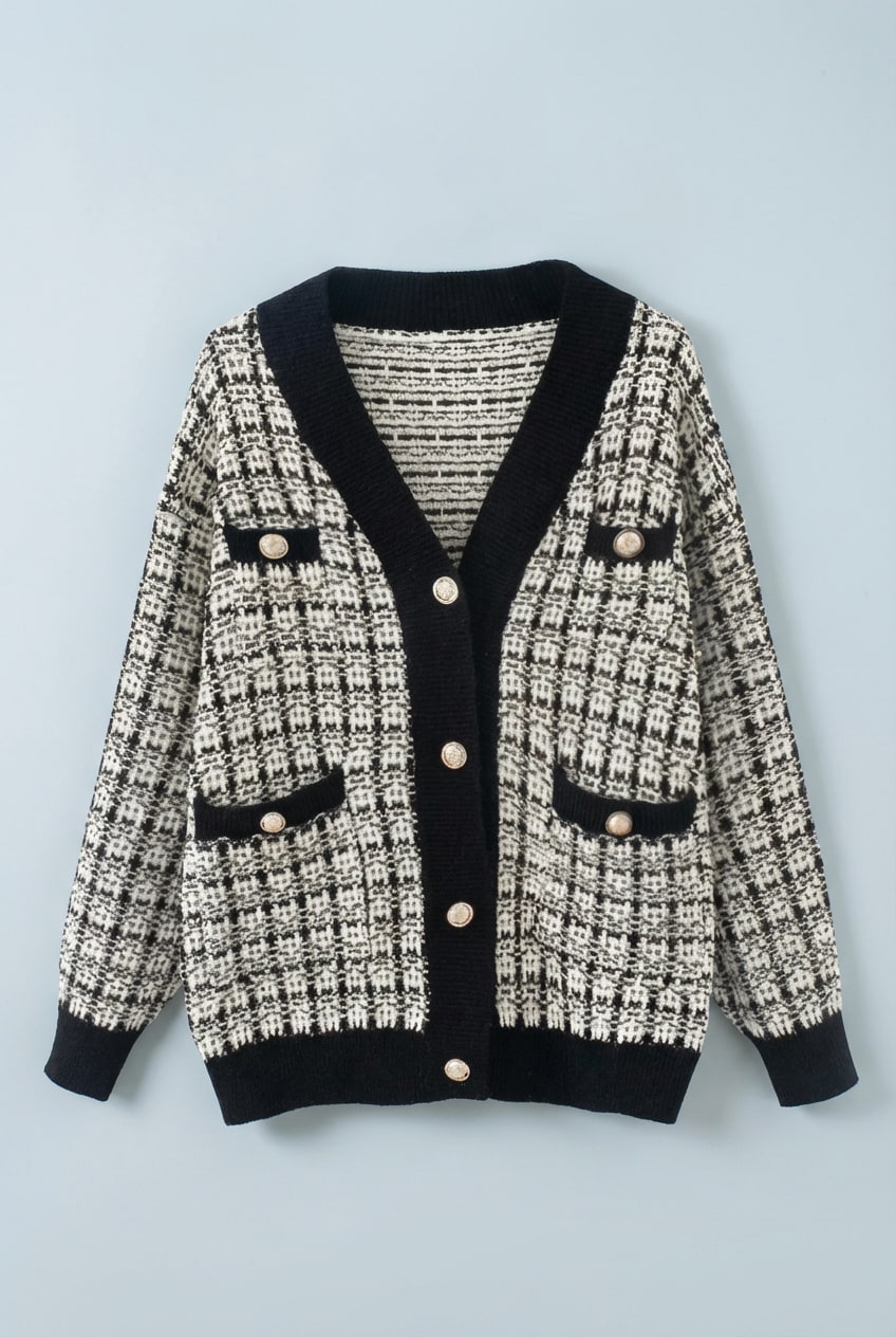 Cristal Tweed-Style V-Neck Cardigan - Ivory