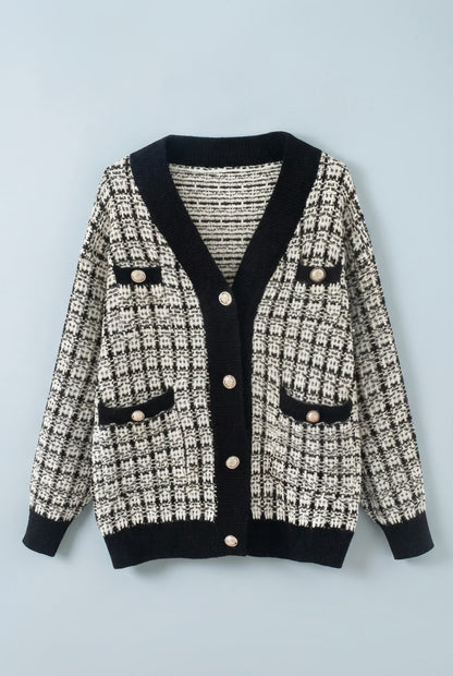 Cristal Tweed-Style V-Neck Cardigan - Ivory