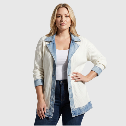 Dagmar Contrast Lapel Knit Jacket - Ivory