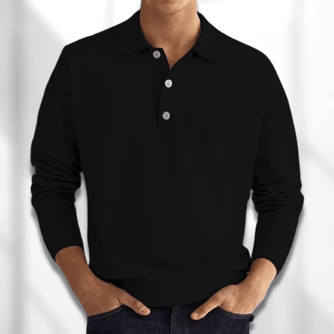 Damon Fine Knit Polo Shirt - Black