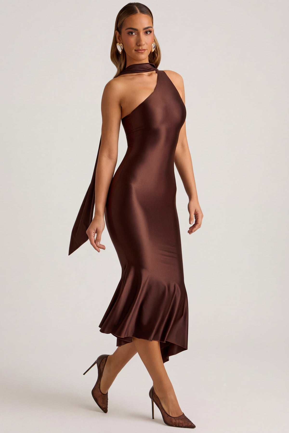 Daniela Pleated Midi Dress - Brown