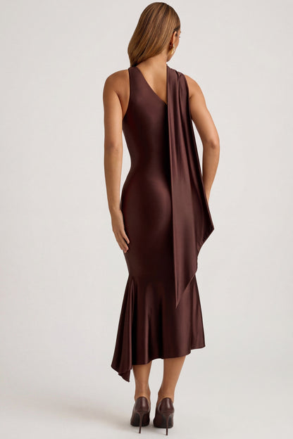 Daniela Pleated Midi Dress - Brown