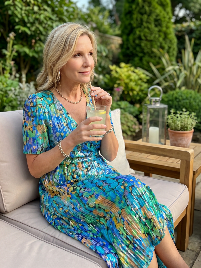 Dawn Flutter Sleeve Floral Midi Dress - Blue Green Print