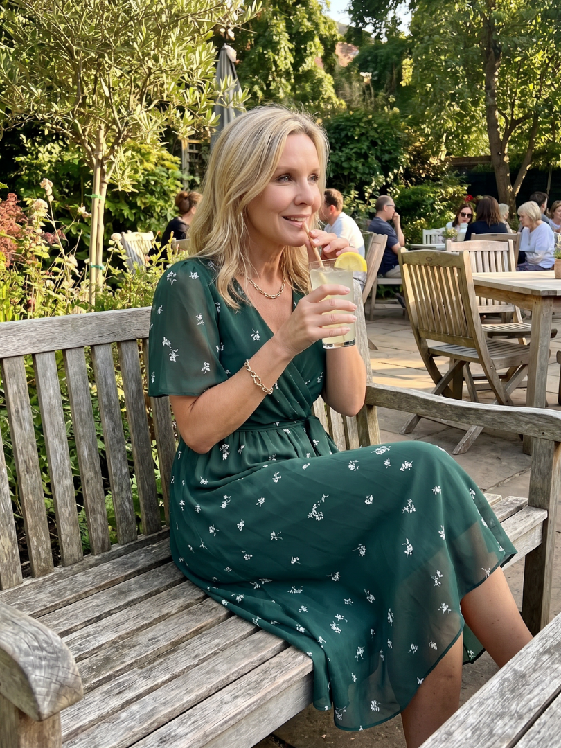 Dawn Flutter Sleeve Floral Midi Dress - Dark Green Floral