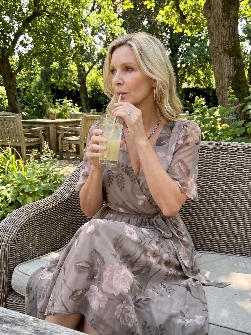 Dawn Flutter Sleeve Floral Midi Dress - Gray Floral