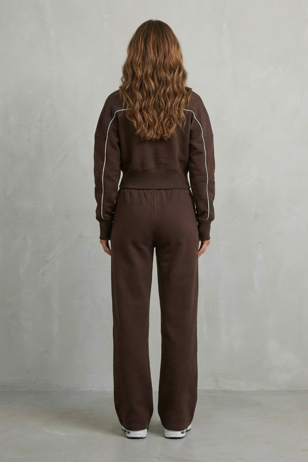 Deanna Contrast Piping Tracksuit Set - Chocolate Brown