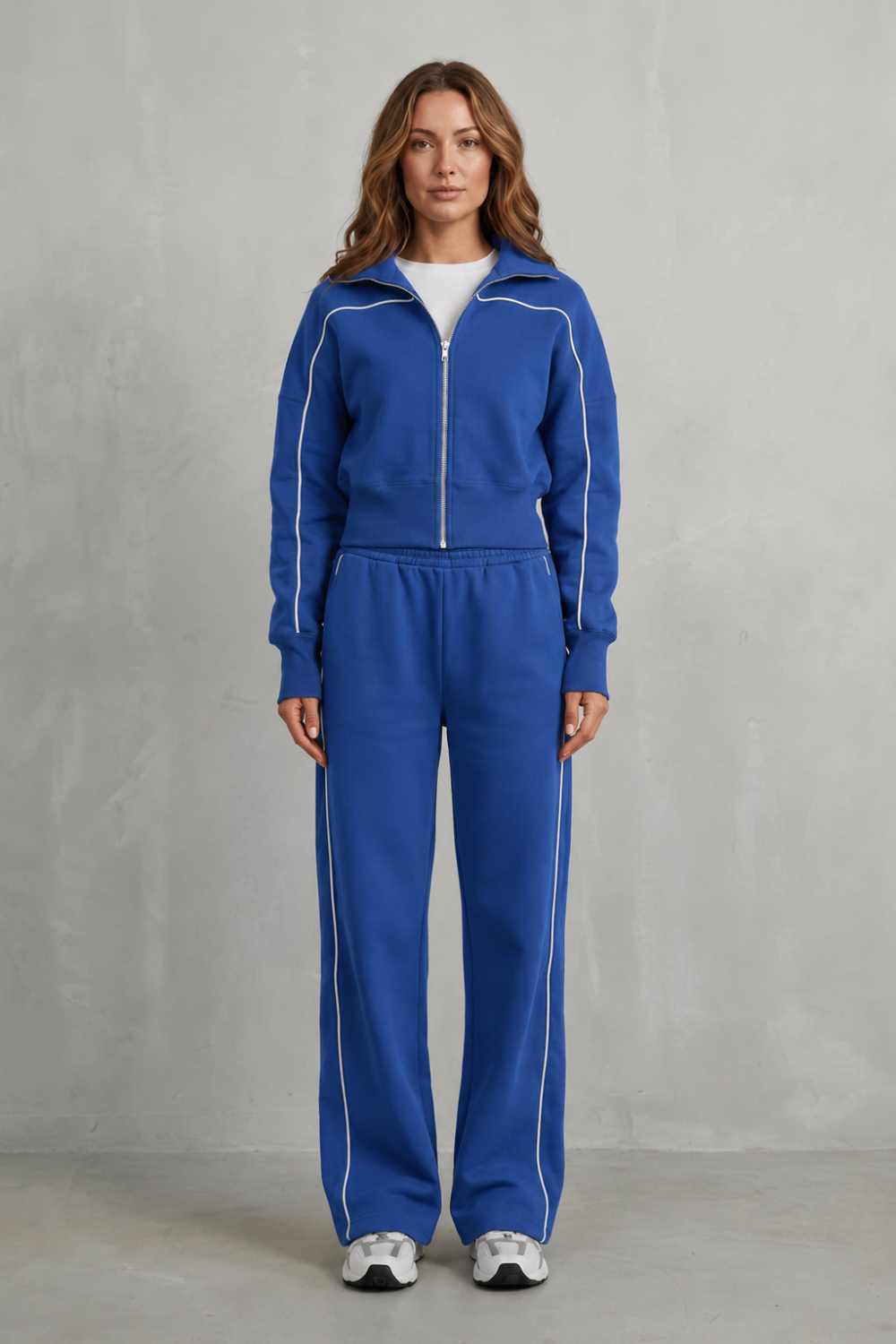 Deanna Contrast Piping Tracksuit Set - Cobalt Blue