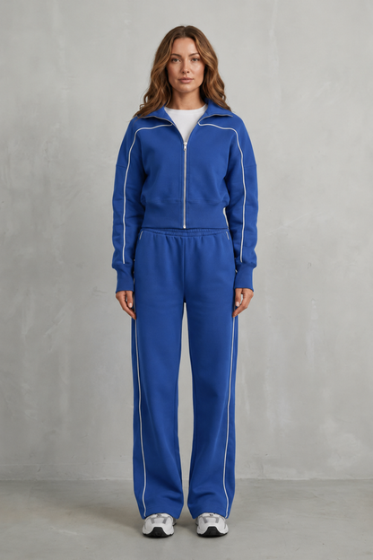Deanna Contrast Piping Tracksuit Set - Cobalt Blue