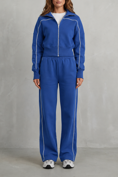 Deanna Contrast Piping Tracksuit Set - Cobalt Blue