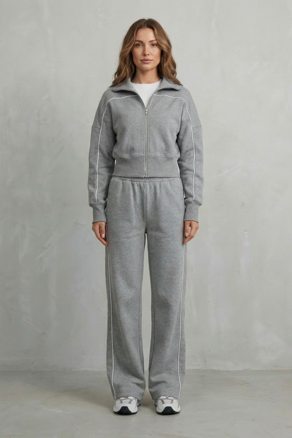 Deanna Contrast Piping Tracksuit Set - Gray