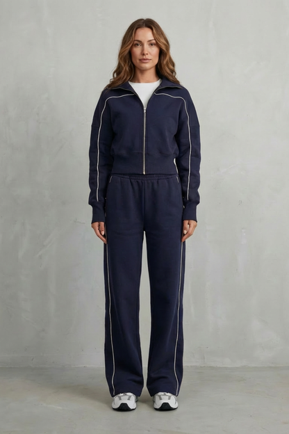 Deanna Contrast Piping Tracksuit Set - Navy