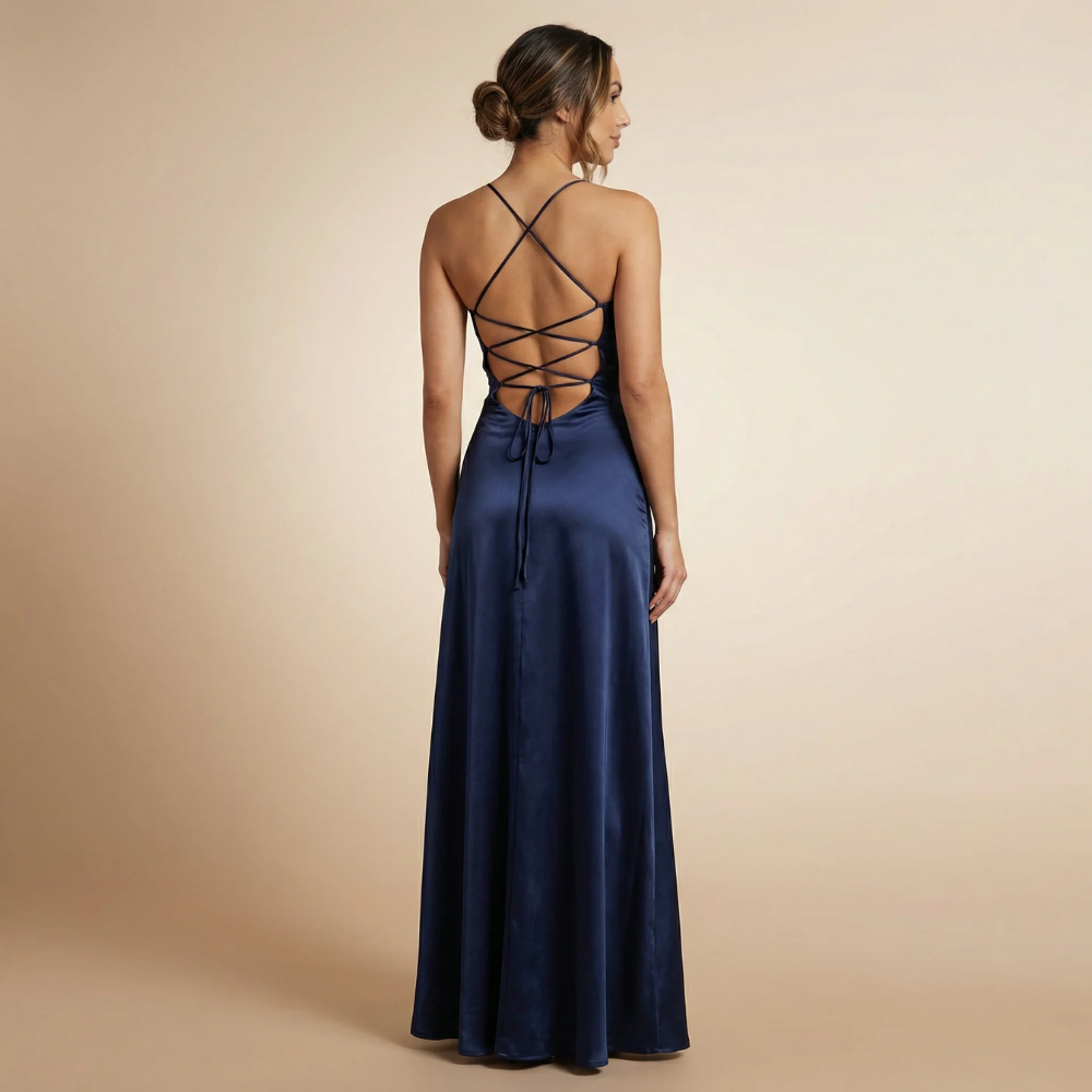 backless ruched maxi dress Women's Satin Ruched Maxi Dress with Lace-Up Back – Amari The Label