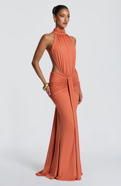 Delphine Cutout Halter Maxi Dress - Orange