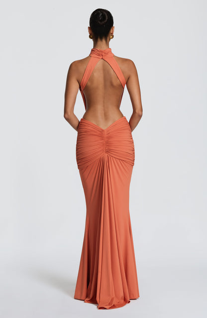 Delphine Cutout Halter Maxi Dress - Orange
