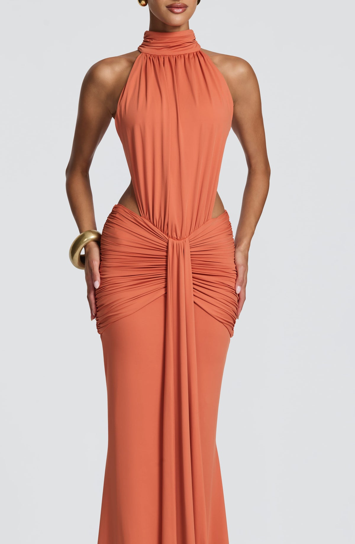 Delphine Cutout Halter Maxi Dress - Orange