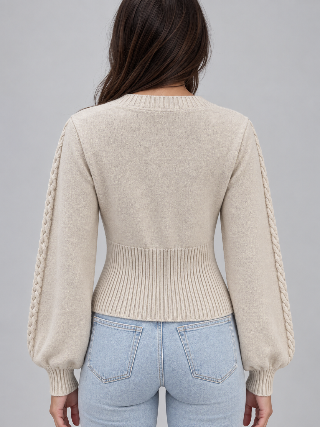 Demetra Square Neck Cable Knit Sweater - Cream