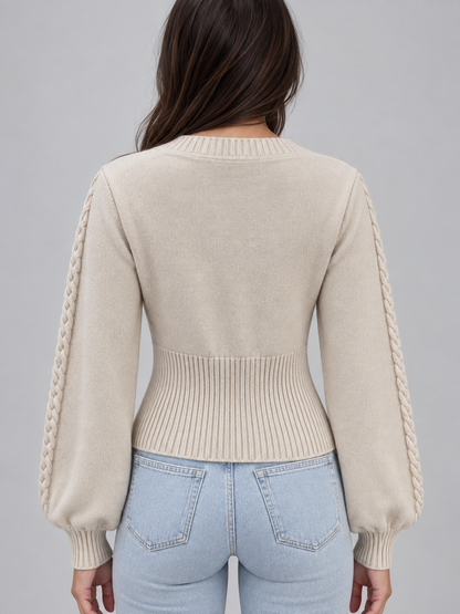 Demetra Square Neck Cable Knit Sweater - Cream