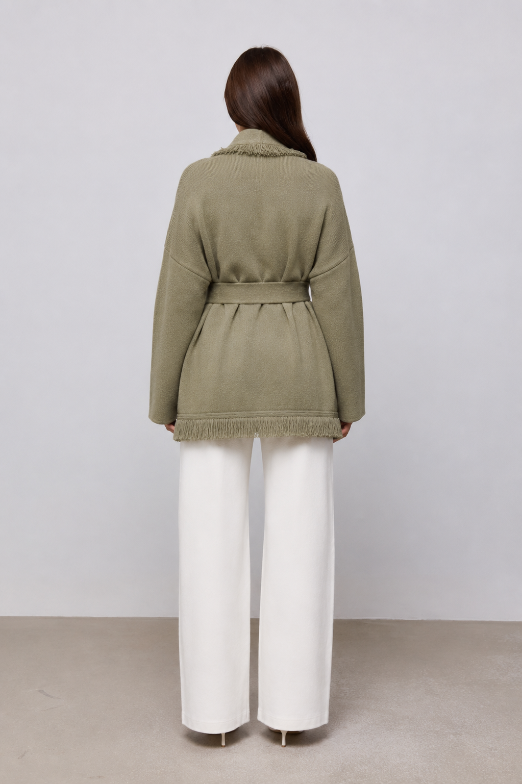 Desiree Wool Fringe Cardigan - Sage Green