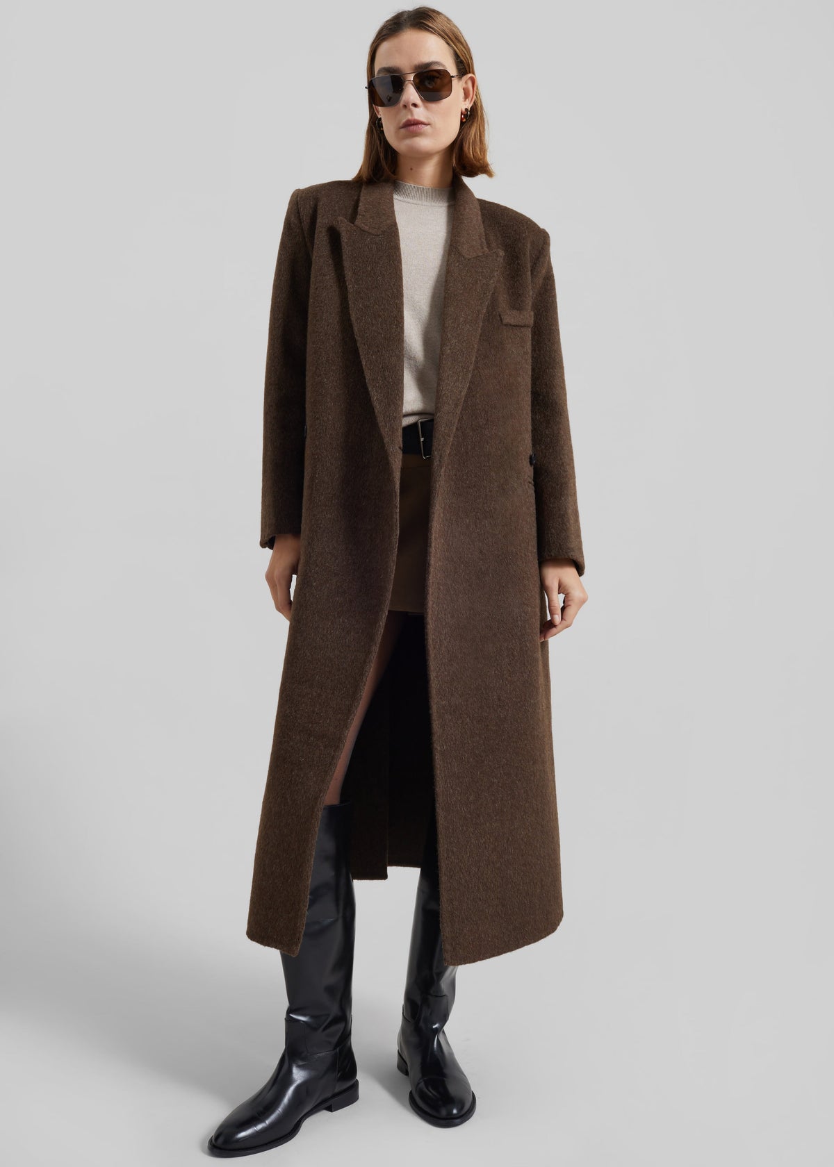 Desta Longline Belted Wool Coat - Chocolate Brown