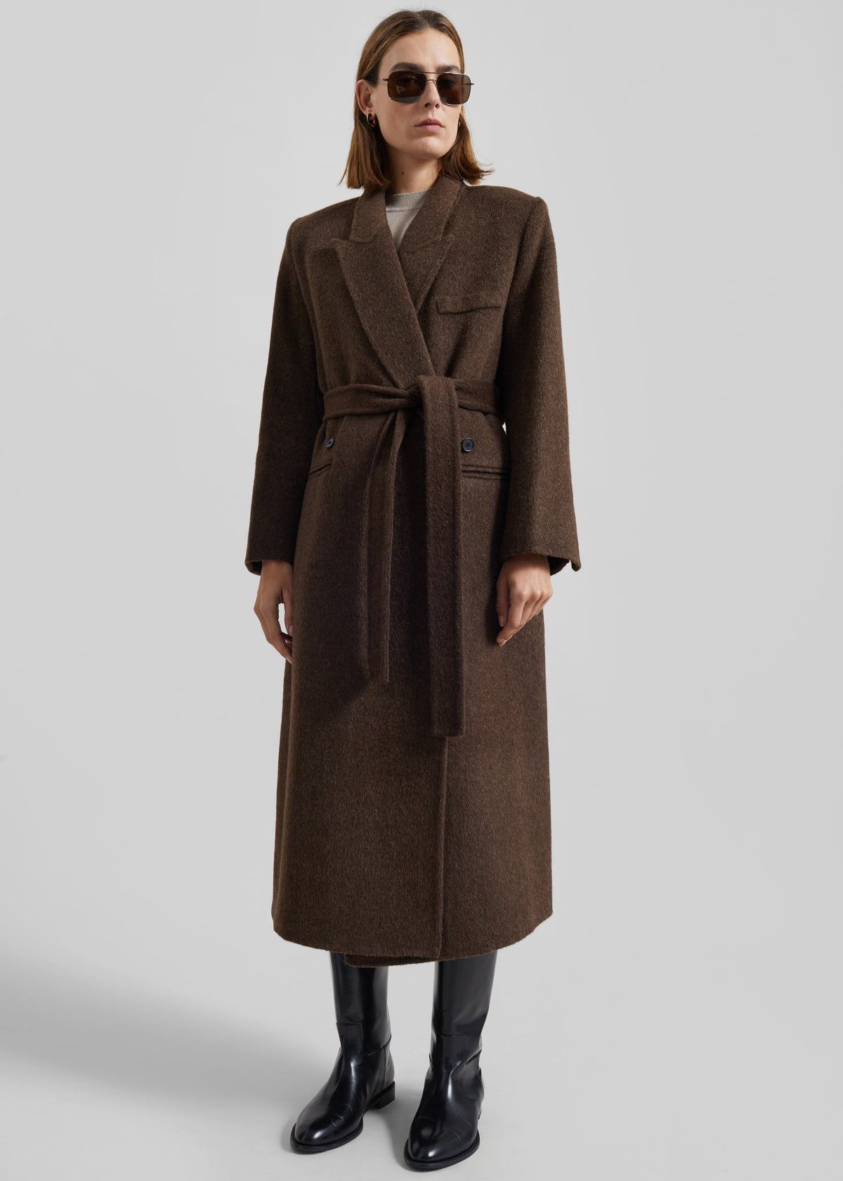 Desta Longline Belted Wool Coat - Chocolate Brown