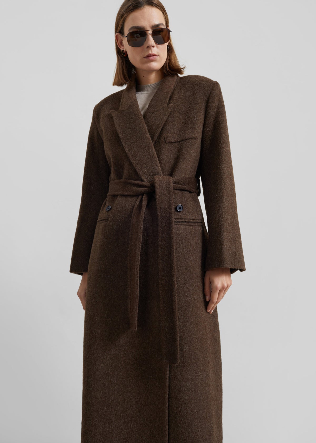 Desta Longline Belted Wool Coat - Chocolate Brown