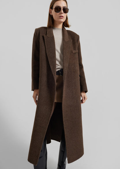 Desta Longline Belted Wool Coat - Chocolate Brown