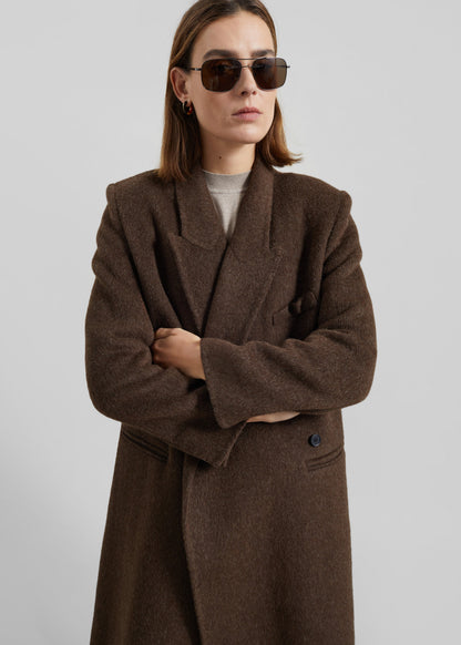 Desta Longline Belted Wool Coat - Chocolate Brown
