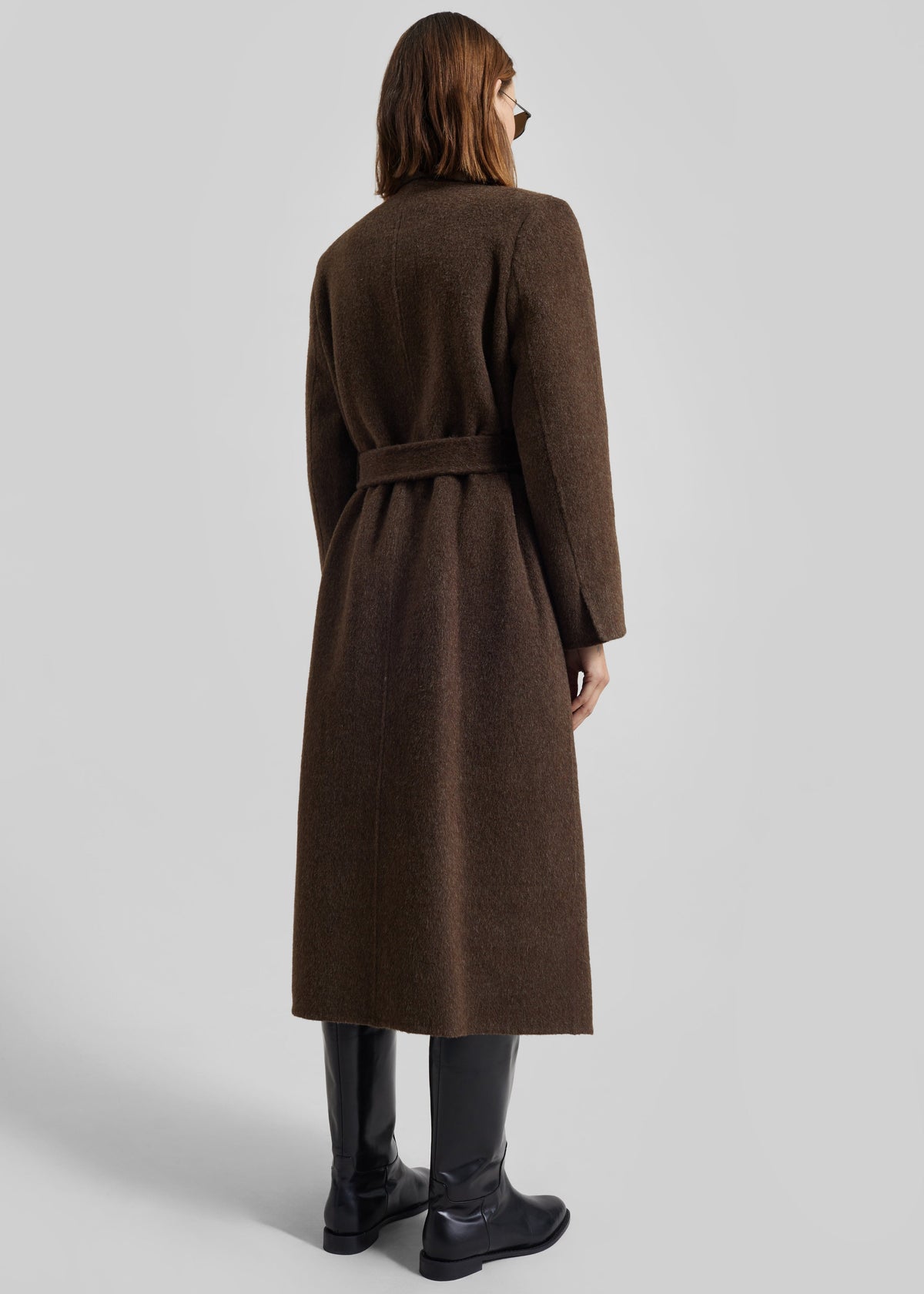 Desta Longline Belted Wool Coat - Chocolate Brown