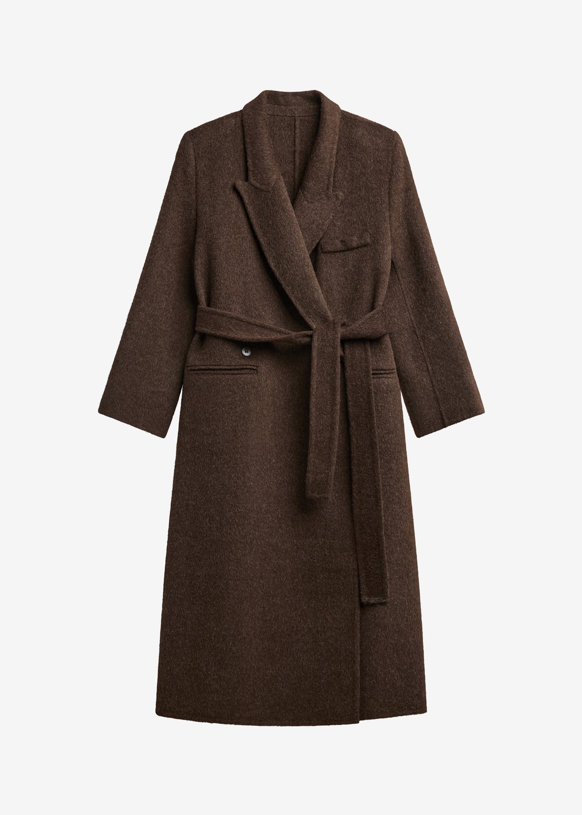 Desta Longline Belted Wool Coat - Chocolate Brown