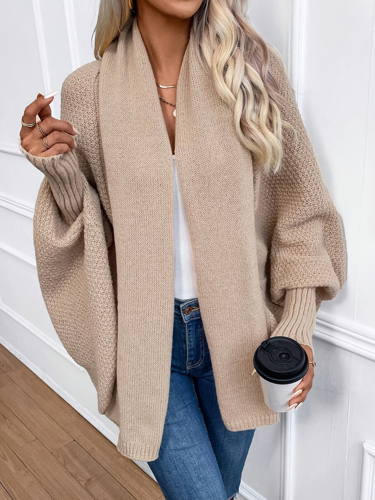 Devon Batwing Open Front Cardigan - Khaki