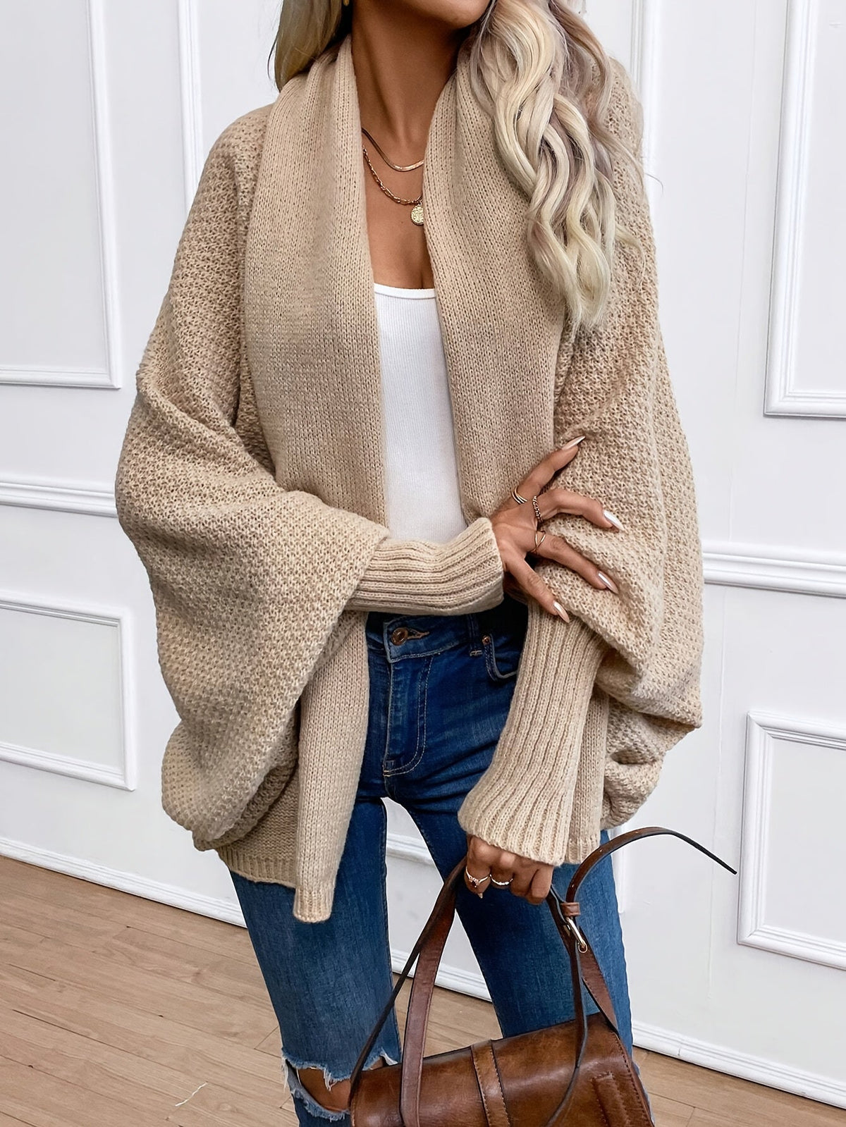 Devon Batwing Open Front Cardigan - Khaki